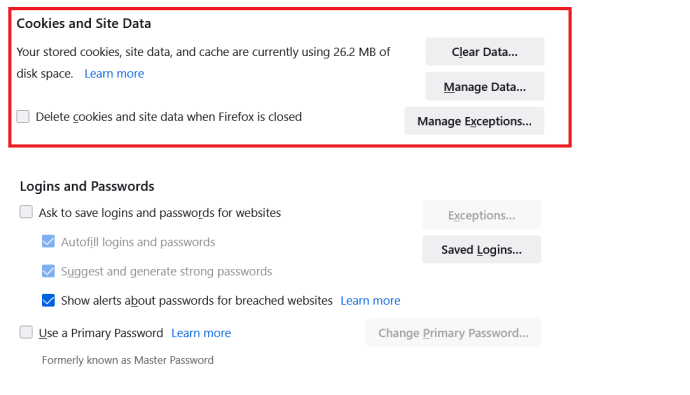 „Firefox“ privatumo ir saugos puslapis