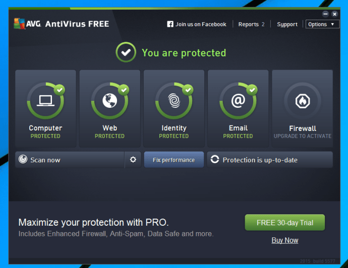 AVG Antivirus Free (2015) recenzia - hlavné rozhranie