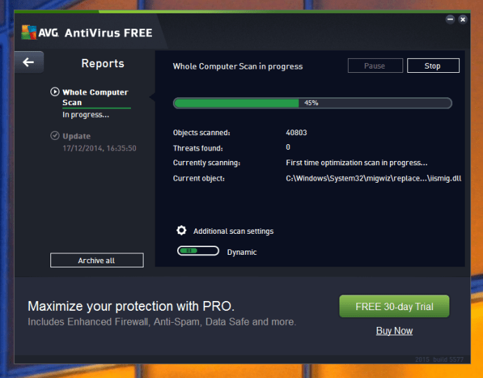 AVG Antivirus Free (2015) recenzia – skenovanie