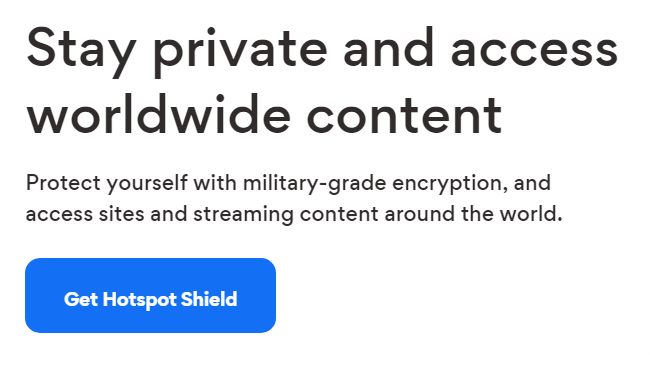 Pàgina d'inici de Hotspot Shield