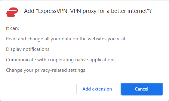 Permisos d'ExpressVPN Chrome Store