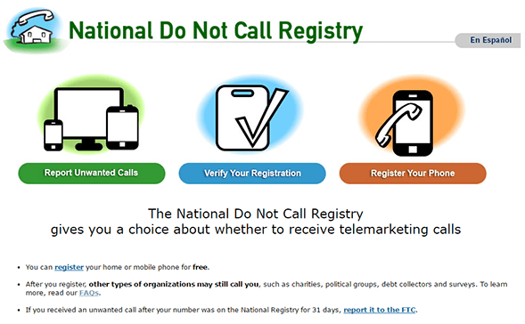 FTC riiklik mitte helistamise register