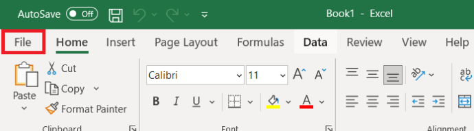 „Excel“ failo skirtukas