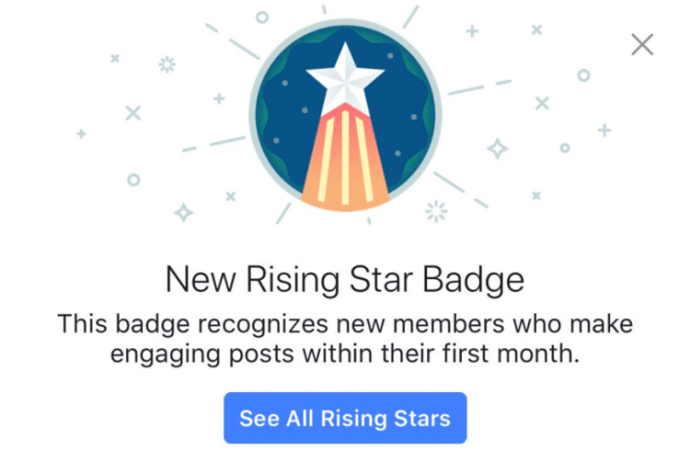 insignias de facebook estrella en ascenso